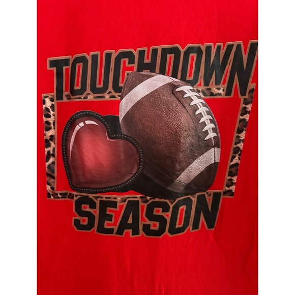 Touchdown Season Football Red and leopard Womens T-shirt - Picture 2 of 3